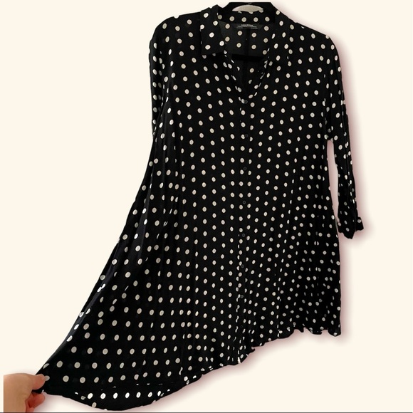 Zara flowy black & white polka dot button down shirt size large - Picture 3 of 6